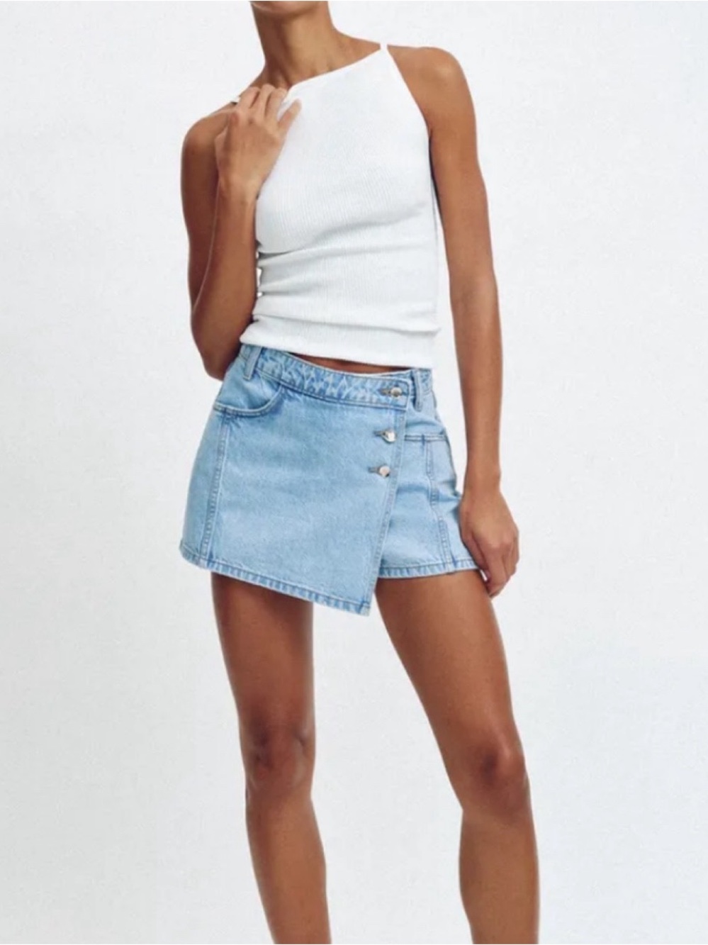 ZARA Light Blue Denim Asymmetric Mini Skort! 💙